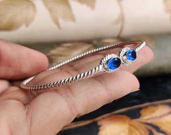 Manchette Jonc Argent Sterling 925 Avec Tanzanite Et Citrine - Ajustable - Neuf Sans Boîte