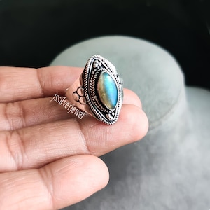 Handmade Blue Fire Labradorite Ring Sterling Silver Gemstone Jewelry