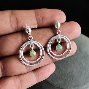 925 Sterling Silver Earrings, Natural Fire Opal Earring, Opal Jewelry For Women, Handmade Jewelry, Birthstone Earring, Gifts For Birthday