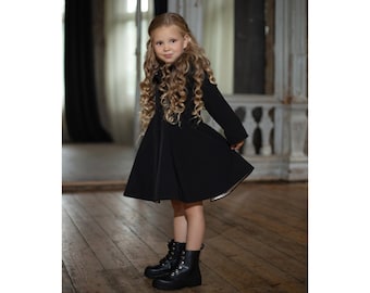 Solid Black Autumn Coat for Toddler Girl, Waterproof Trench Coat for Girls in Black, Girls Long Raincoat | Queen of Spades