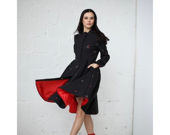 Black flared top trench coat