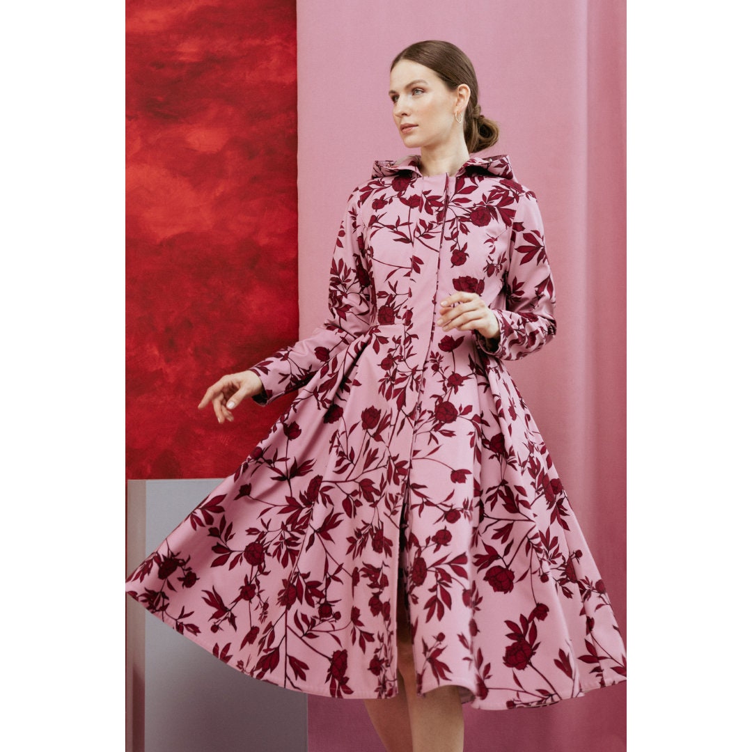Flower print nylon long jacket ピンク S 小花柄 Flower print nylon long jacket ピンク S 小花柄