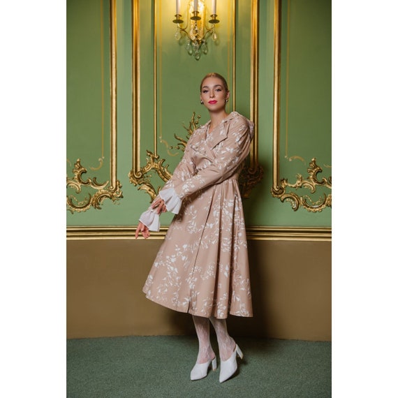 フラワープリント トレンチコート ピンク LEONARD FASHION フラワー