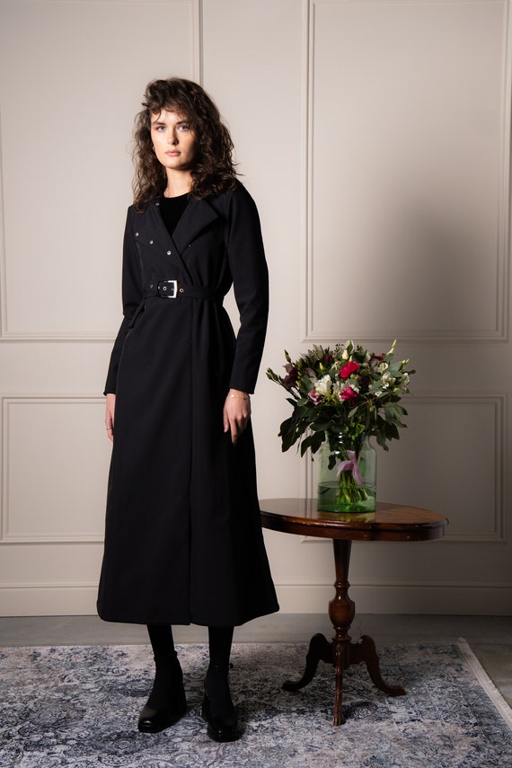Manteau croise noir pour femme Manteau noir pour femme Manteau elegant Trench classique Manteau elegant Classique noir Etsy France