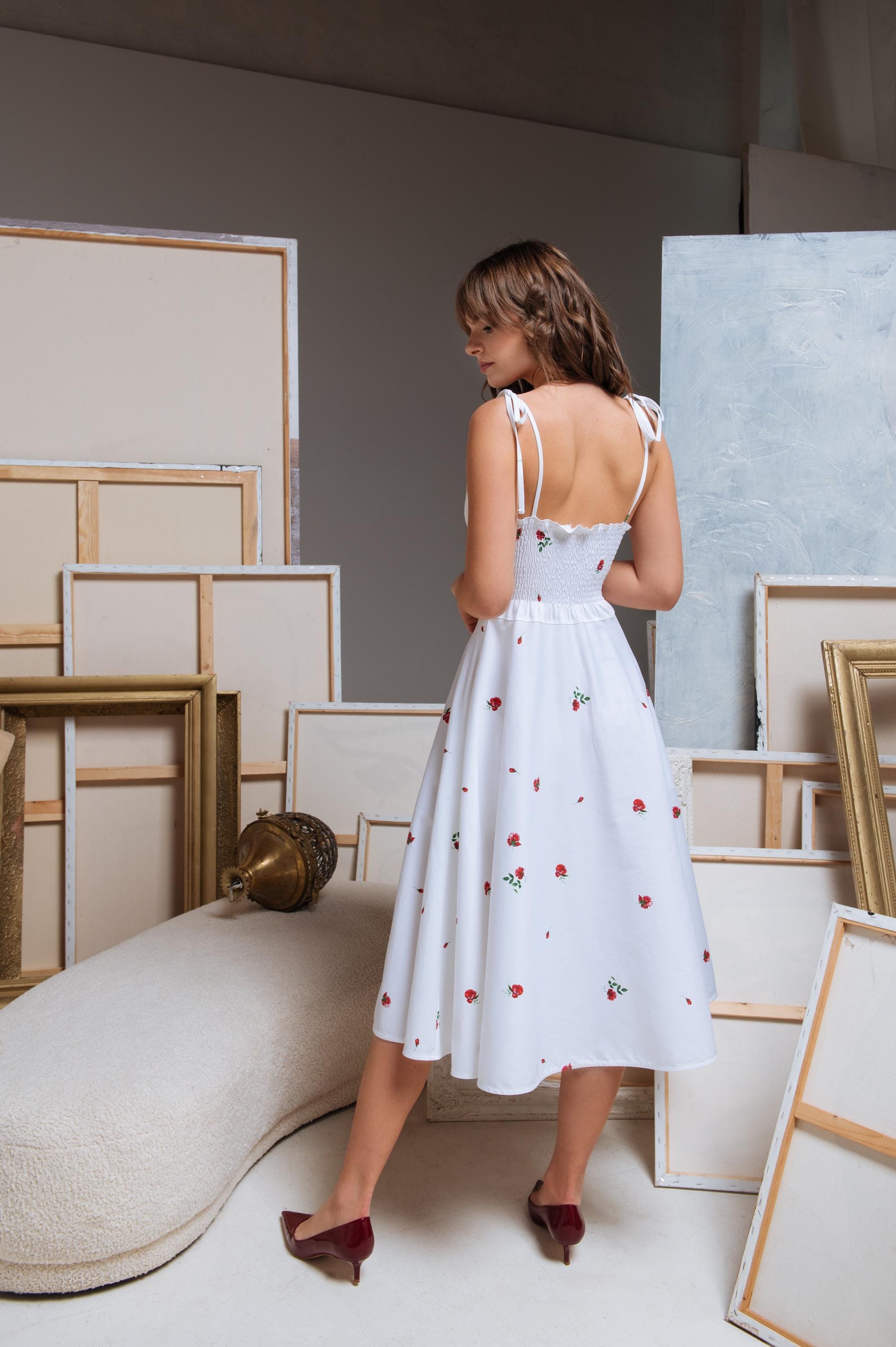 floral strap fit and flare dress in white White Vintage Floral Fit and Flare Mini Dress