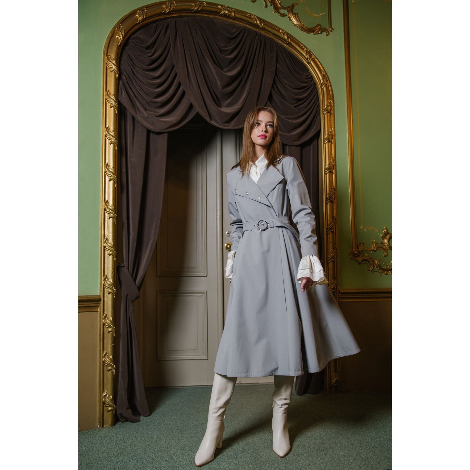 MELT THE LADY TRENCH COAT FREE POLYESTER Gray ML32083A Used
