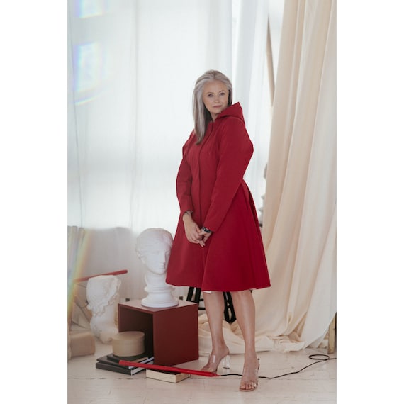 manteau femme rouge foncé