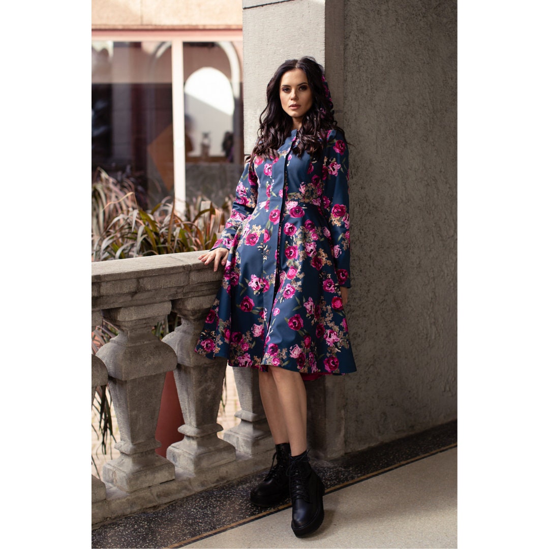 Fit and flare raincoat with hood online