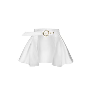 White Buckle Belt with Peplum Detail, Elegant Women Fashion Adjustable Belt, Waterproof Waist Belt for Outwear, Trench Coat | Majestic White