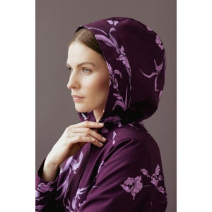 Waterproof Dark Purple Trench Coat With Hood, Hooded Purple Raincoat ...