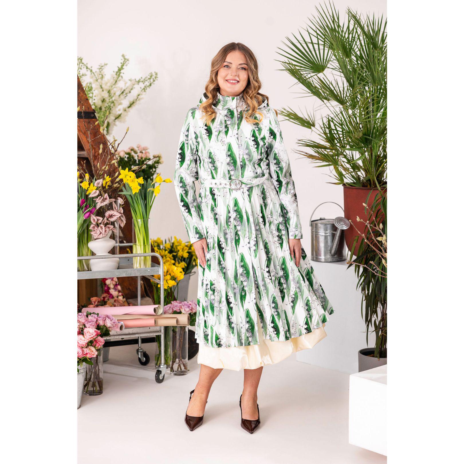 Floral Raincoat Women Waterproof, Hooded Trench Coat, Pleated A-line Dress Coat, Lightweight Belted Spring Coat | Whispers of May