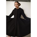 Waterproof Long Black belted solid color coat with large hood for women 'Midnight Black'. Fit And Flare vintage inspired design. product logo