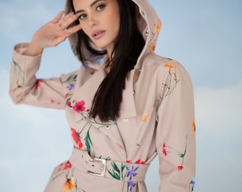 muguet rose midi trench coat ダークベージュ Eleonor Satin Wrap Trench | GUESS