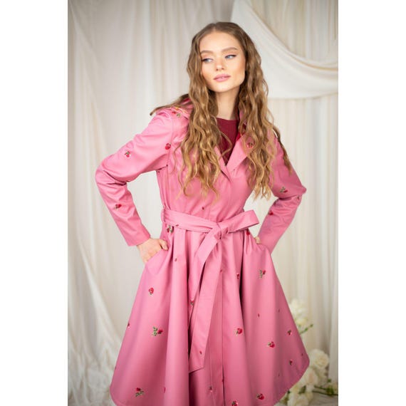 pink dress coat womens Uayotse Women's Elegant Pea Coats Hem Dress Coat Ruffle High-low Coat Wool Long Trench Coat Overcoats,Hot Pink L, Size: Large
