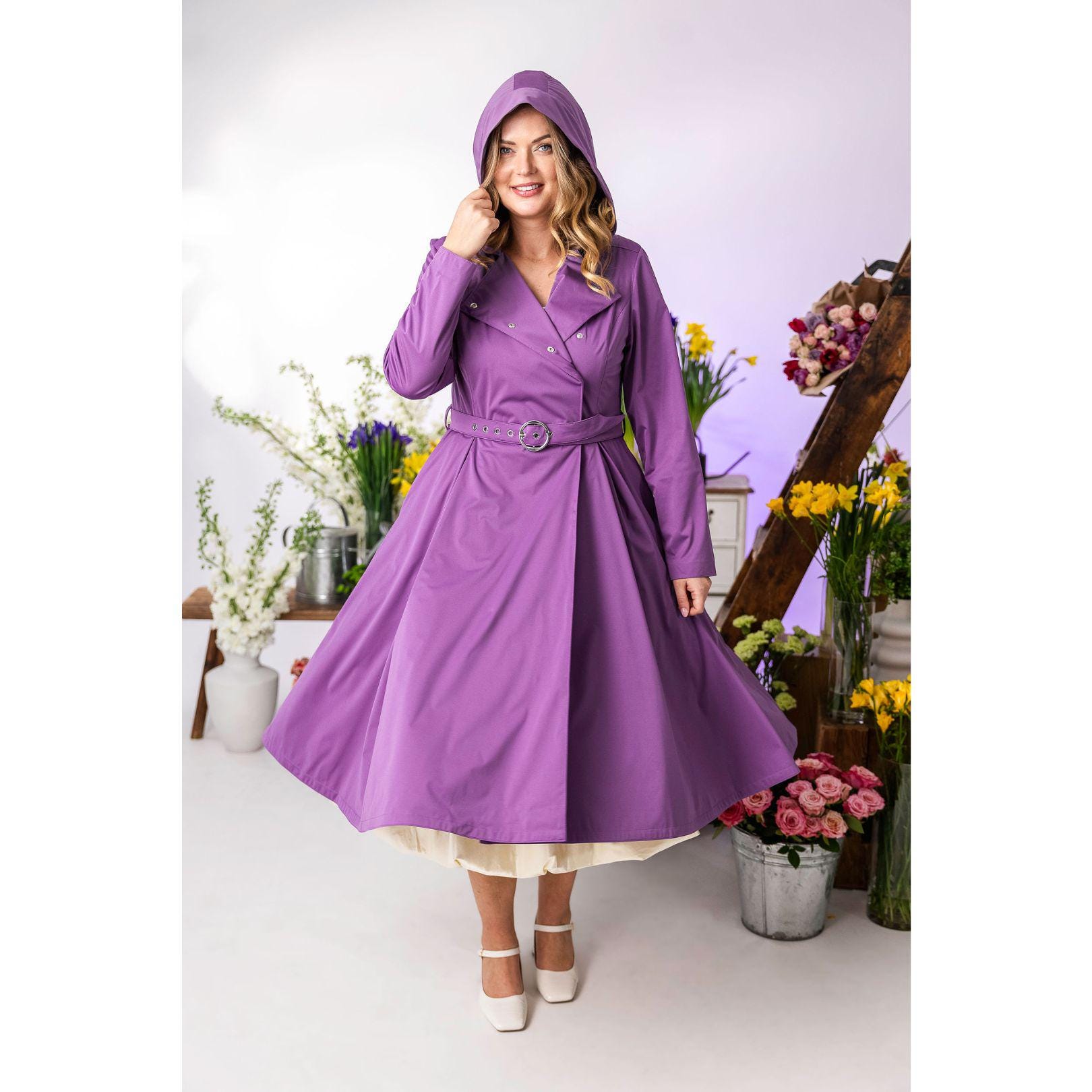 purple trench coat dress Double Breasted Trench Coat for Spring in Purple