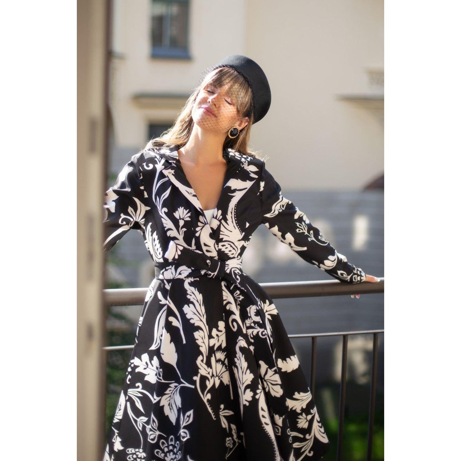 Floral Print Black and White Women's Coat 'blooming Night', Waterproof, With Large Hood and Snap Buttons. Feminine Design, Fit and Flare Cut - Etsy Floral Print Black and White Women's Coat 'blooming Night', Waterproof, With Large Hood and Snap Buttons. Feminine Design, Fit and Flare Cut - Etsy