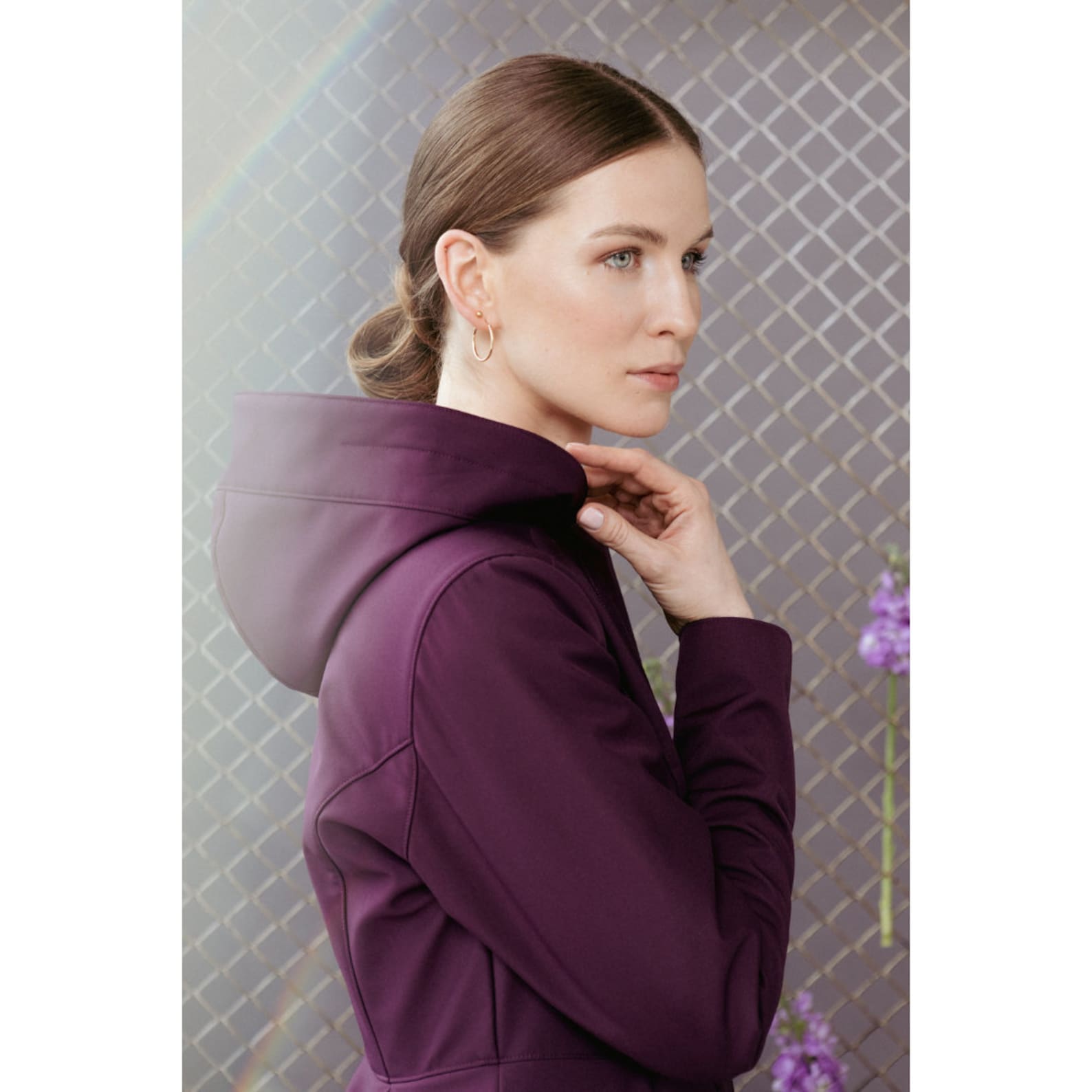 Waterproof Long Purple Coat for Women, Womens' Hooded Dark Purple