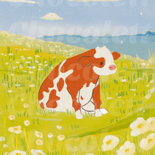 Sitting Cow Art Print 8 x 10