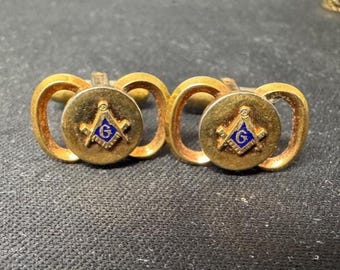 Vintage Masonic Freemasons Blue Enamel Gold Tone Cufflinks Set