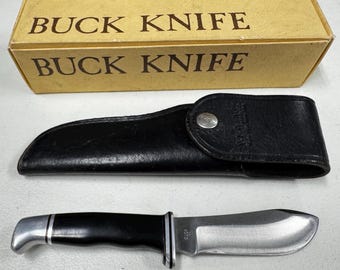 Vintage Buck 103 Skinner Knife 1972 Inverted Stamp with Box, Sheath and Paperwork