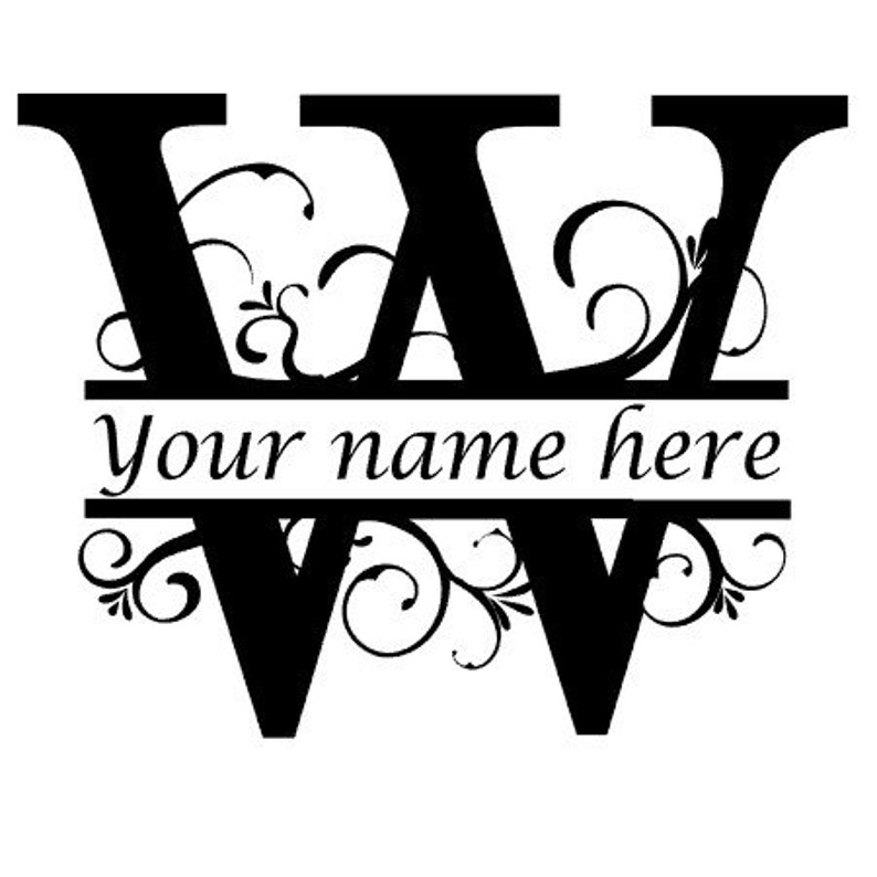Letter W  Floral Initial Monogram  Family Name Vinyl Decal 
