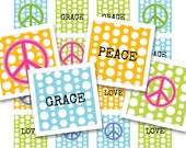 Printable Collage Sheet Peace Signs 88 pcs 3 4 quot 20mm Round Images Digital Ephemera PDF JPEG Download