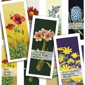 Afdrukbaar collageblad • Inspirerend botanisch • 40 stuks 17x44mm rechthoekige afbeeldingen • Digitale ephemera • PDF- en JPEG-download