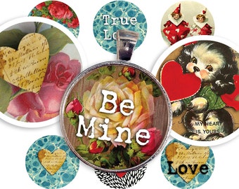 Valentine Digital Collage Sheet • 48 Round 1"/25mm Images • Vintage Cards • Printable Ephemera • Pendant Tray Art • PDF & JPEG Download