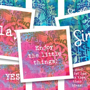 Afdrukbaar collageblad • Abstract inspirerend • 48 stuks vierkante afbeeldingen van 1"/25 mm • PDF- en JPEG-download