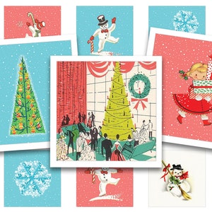 Afdrukbaar collageblad • Mod Kerstmis • 48 stuks vierkante afbeeldingen van 1"/25 mm • Digitale ephemera • PDF- en JPEG-download