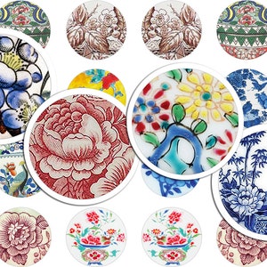 Afdrukbaar collagevel • Porselein • Ronde afbeeldingen van 88 stuks ≈3/4"/20 mm • Digitale ephemera • PDF- en jpeg-download