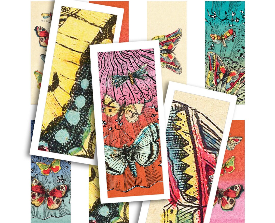 Printable Collage Sheet • Butterfly Exhibit • 40 Pcs 17x44mm Rectangle ...