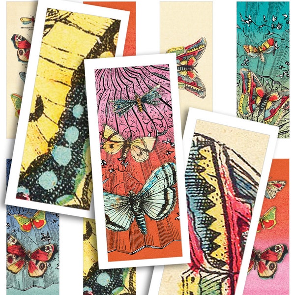 Printable Collage Sheet • Butterfly Exhibit • 40 pcs 17x44mm Rectangle Images • Digital Ephemera • PDF & JPEG Download