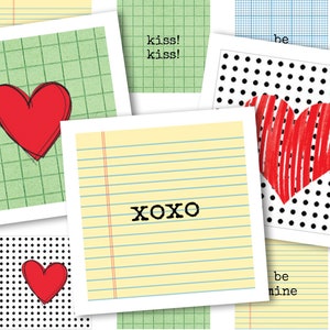 Valentijn digitaal collageblad • 48 vierkante 1"/25 mm afbeeldingen • Ruitjespapierharten • Afdrukbare ephemera • Hangerbakkunst • PDF & JPG downloaden