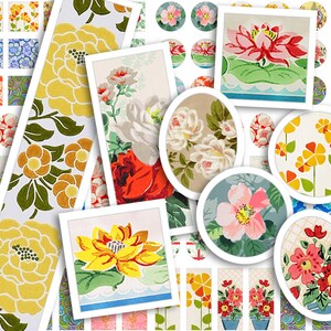 Afdrukbaar collageblad • Retro-behangpatronen • 178 stuks kleine vierkante, ronde, ovale en rechthoekige afbeeldingen • PDF- en JPEG-download