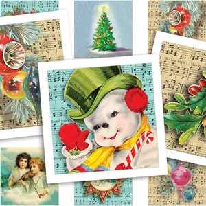 Afdrukbaar collageblad • Kerstliederen • 48 stuks vierkante afbeeldingen van 1"/25 mm • Digitale ephemera • PDF- en JPEG-download