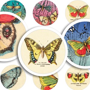 Afdrukbaar collageblad • Vlindertentoonstelling • 48 stuks ronde afbeeldingen van 1"/25 mm • Digitale ephemera • PDF- en JPEG-download