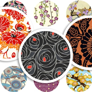 Afdrukbaar collageblad • Japans papier • 48 stuks ronde afbeeldingen van 1"/25 mm • PDF- en JPEG-download