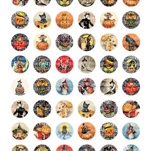 Printable Collage Sheet • Vintage Halloween • 48 Pcs 1"/25mm Round ...