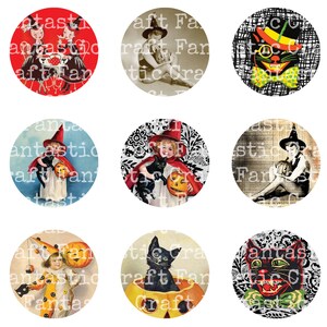Printable Collage Sheet • Vintage Halloween • 48 Pcs 1"/25mm Round ...