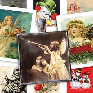 Afdrukbaar collageblad • Vintage Kerstmis • 48 stuks vierkante afbeeldingen van 1"/25 mm • Digitale ephemera • PDF- en JPEG-download