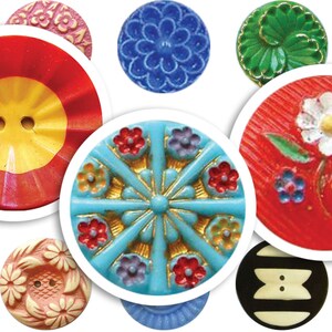 Afdrukbaar collageblad • Glazen knoppen • 48 stuks ronde afbeeldingen van 1"/25 mm • Digitale ephemera • PDF- en JPEG-download