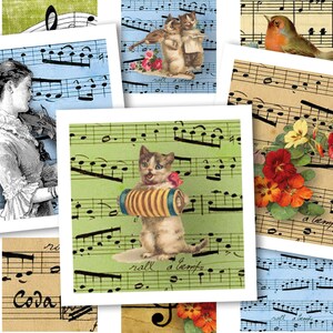 Digitale muziekcollageblad • 48 vierkante afbeeldingen van 1"/25 mm • Muziekinstrumenten • Afdrukbare ephemera • Hangende ladekunst • PDF- en JPEG-download