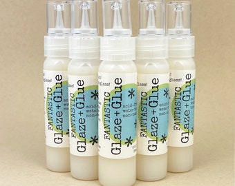 Twelve-2oz FANTASTIC GLAZE & GLUE • Acid-Free Acrylic • 12 Bottles • Create Clear Glass Pieces • Image Enhancer • Never Yellows • No Bubbles