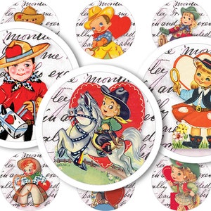 Valentijn Digitale Collage Vel • 48 Ronde 1"/25mm Afbeeldingen • Vintage Western • Afdrukbare Ephemera • Hanger Tray Art • PDF & JPEG Download