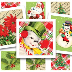 Afdrukbaar collageblad • Kersttijd • 48 stuks vierkante afbeeldingen van 1"/25 mm • Digitale ephemera • PDF- en JPEG-download