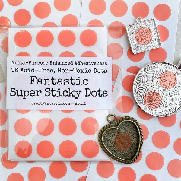 SUPER STICKY DOTS • Double-Sided Adhesive • 96 Sticky Dots • Super High-Tack • Great for Collage + Card Making • Attach Ribbon