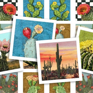 Afdrukbaar collageblad • Woestijncactus • 88 stuks vierkante afbeeldingen van 3/4" of 20 mm • Digitale ephemera • PDF- en JPEG-download
