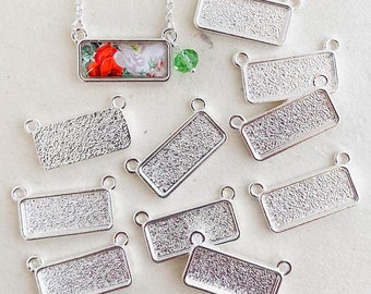 Photo Pendant base 25mm x 10mm blank Settings stainless steel DIY Jewelry Making Rectangle horizontal bracelet necklace connector