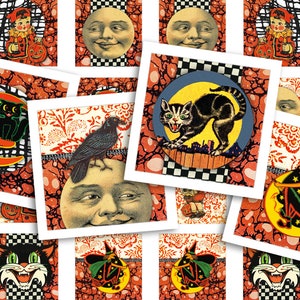 Afdrukbaar collageblad • Vintage Halloween • 88 stuks ≈3/4"/20 mm vierkante afbeeldingen • Digitale ephemera • PDF- en JPEG-download